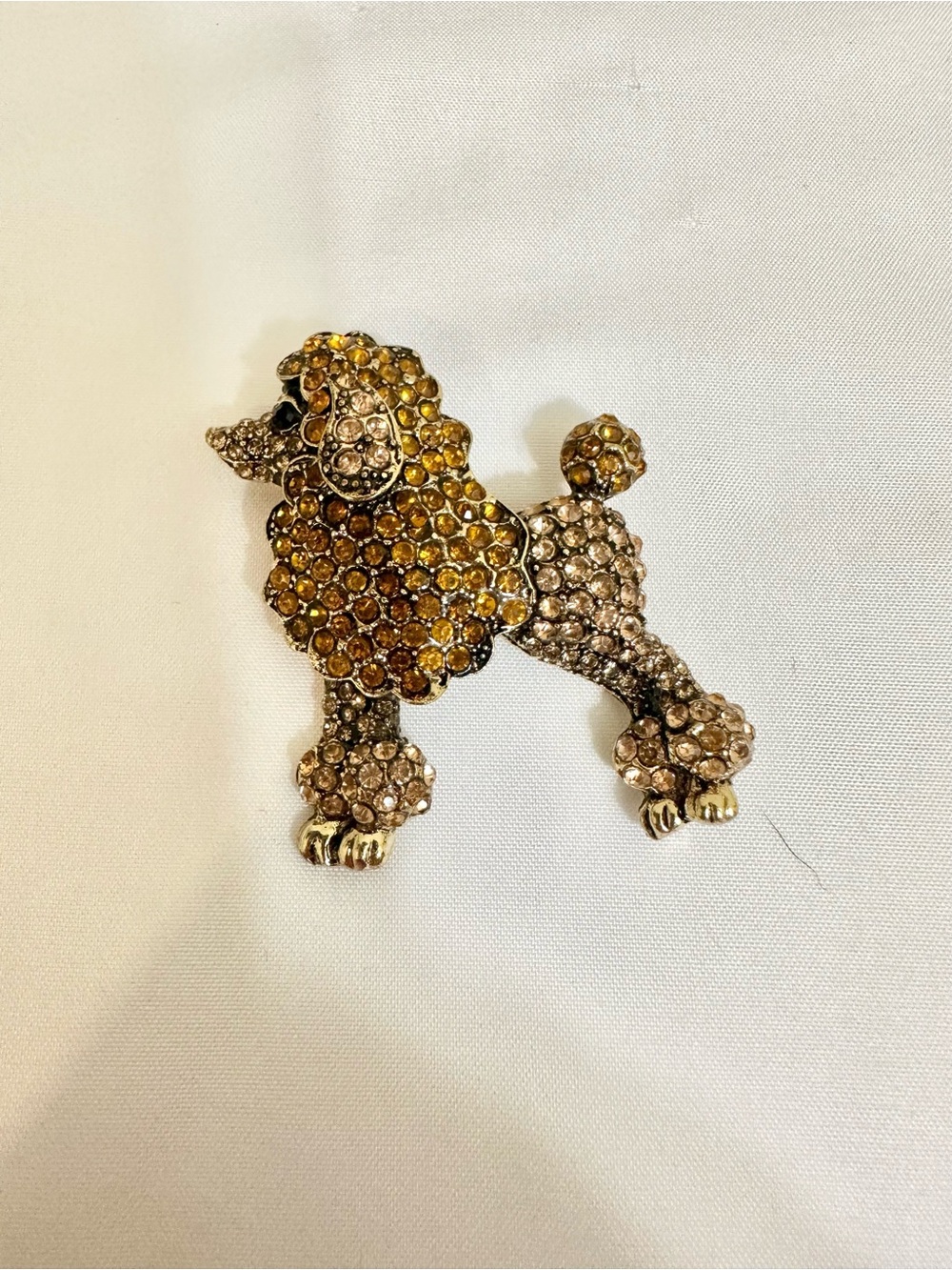 Fashion Jewelry Gold-Tone Poodle Brooch with Amber and Clear Crystals